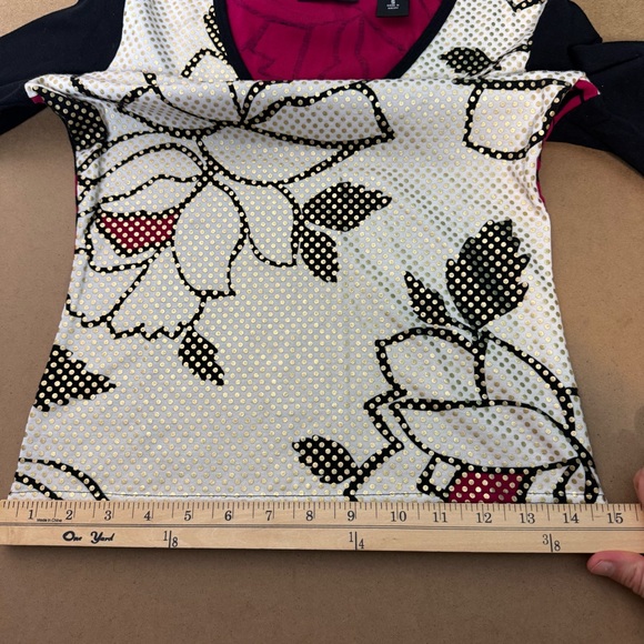 Vintage Y2K New York & Company Pop Art Color Block Rose Floral LS Tee Small - Picture 8 of 11